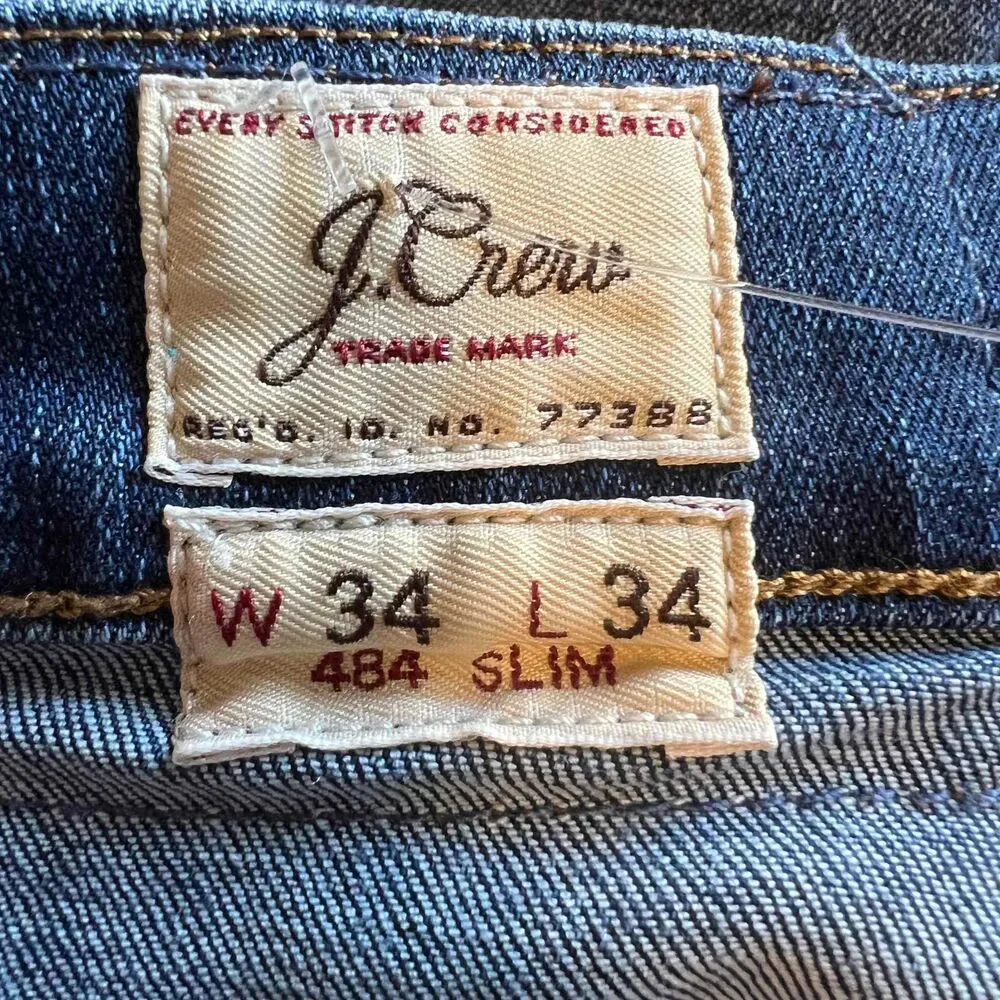 J. Crew Medium Wash 484‎ Slim Denim Jeans Zip Fly 5 Pocket Men Size W34 L34